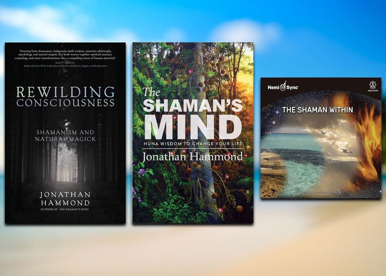 Cover art for Jonathan Hammond Books and audio: Rewilding Consciousness, The Shaman's Mind and The Shaman Within.